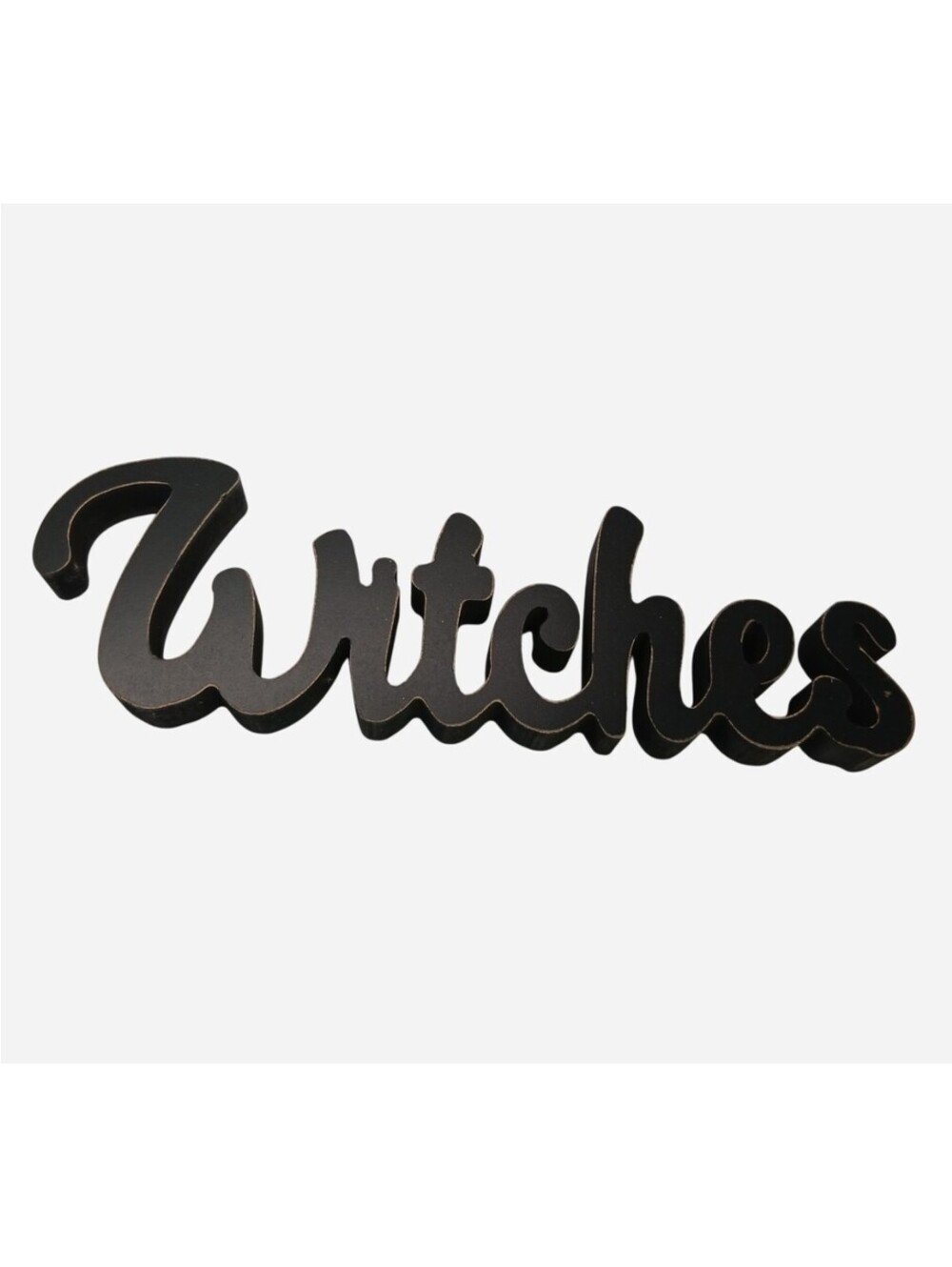 Rustic Wood Witches Cursive Wall Sign Black Distressed Halloween Decor Gothic 3D